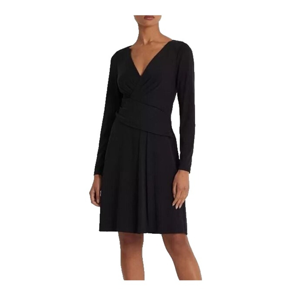 Lauren Ralph Lauren Womens Jersey 24 W Long Sleeve Dress Lined Black NWT $145